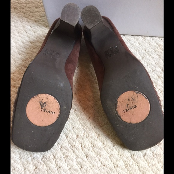 Vintage Biviel brown suede square-toe pumps and block heel - Picture 4 of 4